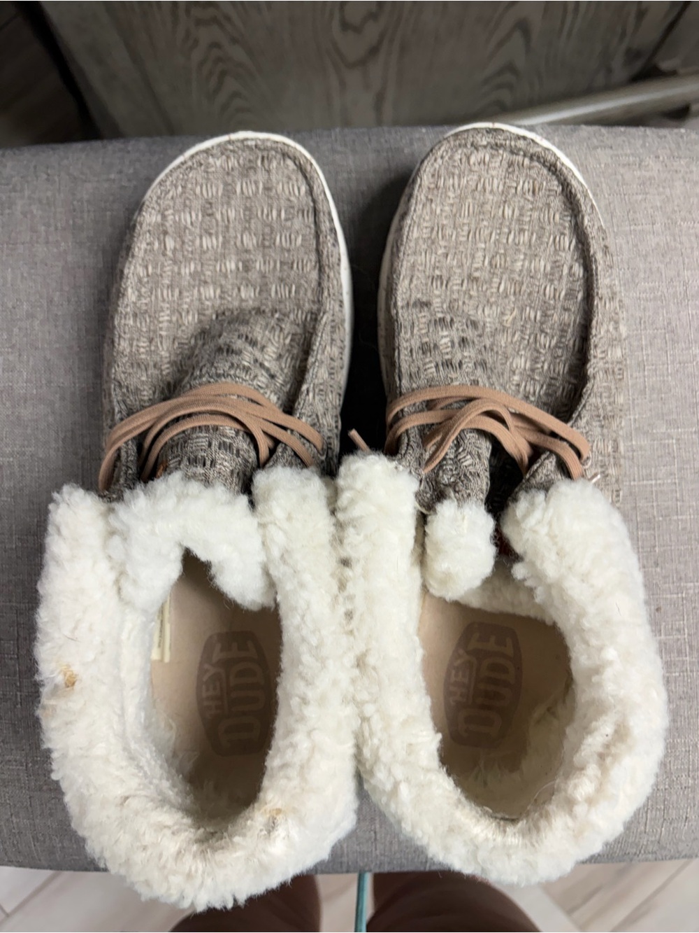 Hey Dude Women's Taupe Knit Slip-On Boots with Faux-Shearling Cuff